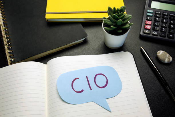 CIO (Chief Investment Officer; Chief Information Officer) written on speech bubble stock photo