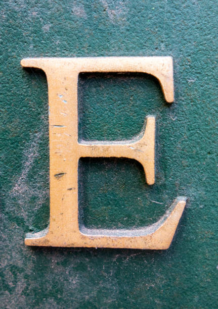 Written Wording in Distressed State Typography Found Letter E stock photo