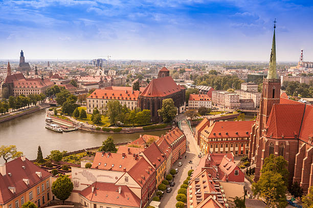 Wroclaw aerial view, old town cityscape View form Ostrow Tumski island cityscape, Wroclaw, Poland wroclaw stock pictures, royalty-free photos & images