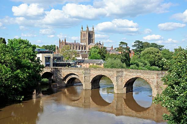 Wye bridge and Cathedral, Hereford. stock photo