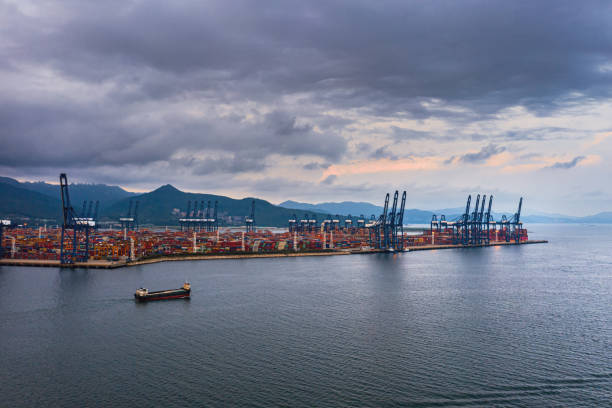 Shenzhun, China - September 6, 2020: Yantian Container Terminals from drone view stock photo