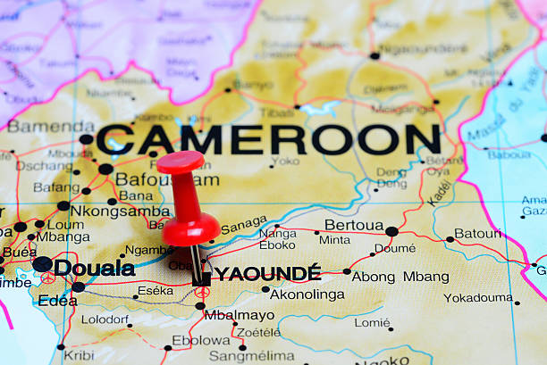 yaounde pinned on a map of africa - cameroon stok fotoğraflar ve resimler