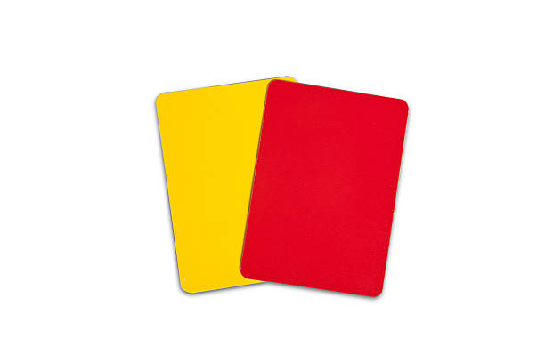 yellow and red referee cards (the file includes clipping path) - gele kaart stockfoto's en -beelden
