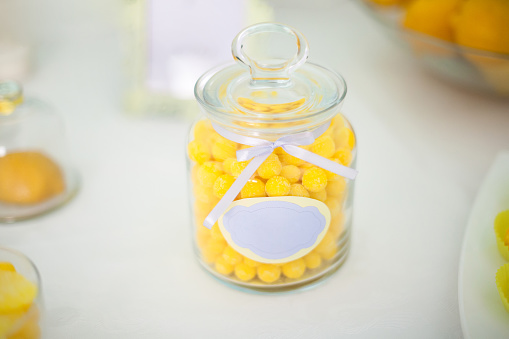 Download Yellow Candy In A Glass Jar On Sweet Table Stock Photo Download Image Now Istock Yellowimages Mockups