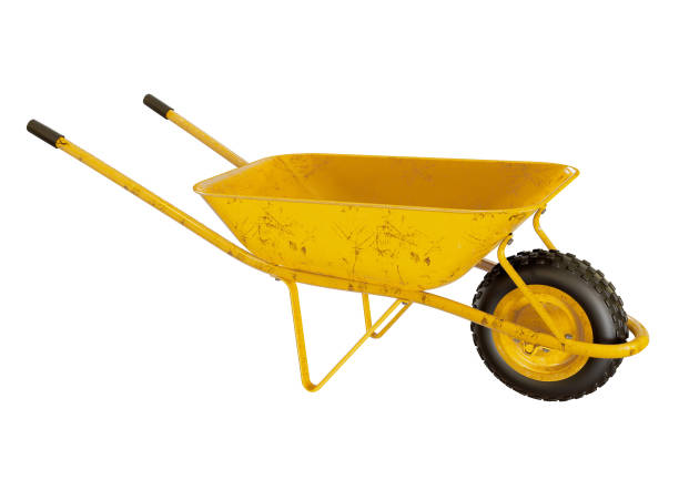 yellow cement cart, mortar isolated on white background stock photo