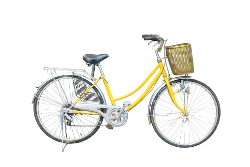 yellow color bicycle isolated include clipping path on white background