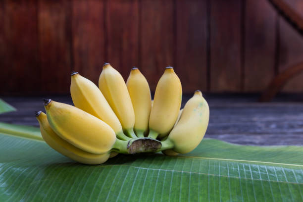 pisang yang dibudidayakan kuning pada daun hijau - banana potret stok, foto, & gambar bebas royalti