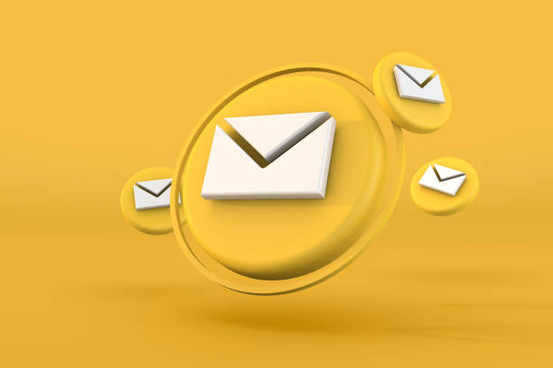 yellow envelope mail or email notification button icon inbox sign on white background 3d rendering stock photo