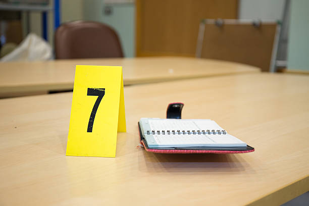 yellow evidence number pad with evidence stock photo