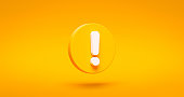 istock Yellow exclamation mark symbol and attention or caution sign icon on alert danger problem background with warning graphic flat design concept. 3D rendering. 1329850067