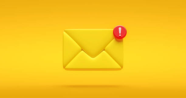 Yellow notification message icon symbol or new chat social internet communication contact sign and illustration bubble information on flat design background with simple media element. 3D rendering. stock photo