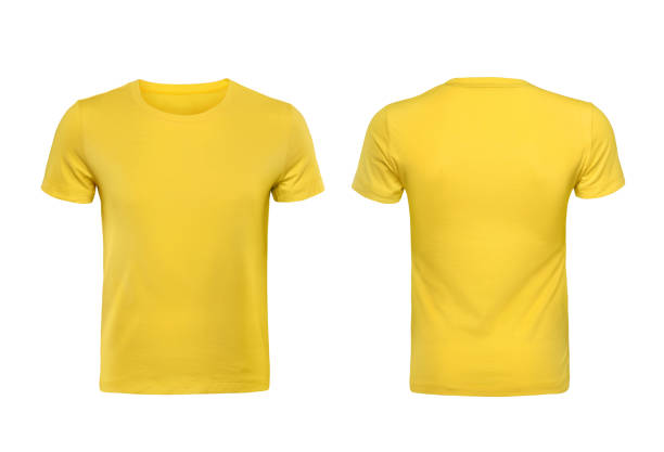 yellow t-shirts front and back used as design template. - amarelo imagens e fotografias de stock