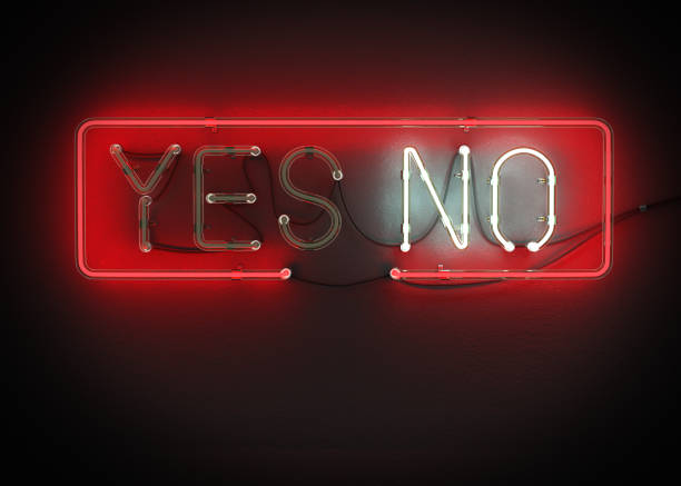 Yes or No sign made from neon alphabet. Yes or No sign made from neon alphabet on a black background. 3D illustration rejection stock pictures, royalty-free photos & images