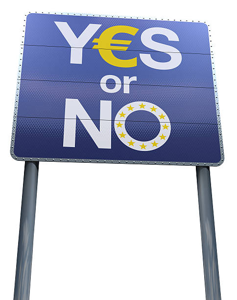Yes or no to the euro sign, european union entry stock photo