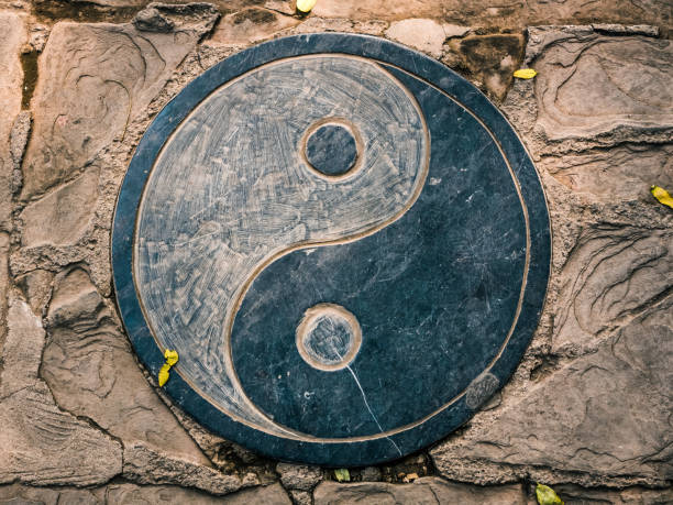 Yin Yang stone sign stock photo