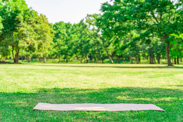 yoga mat yoga mat in the park natural parkland stock pictures, royalty-free photos & images