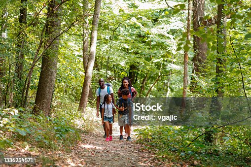 istock Young African Family Enjoying The Beauty Of The Woods 1336254571