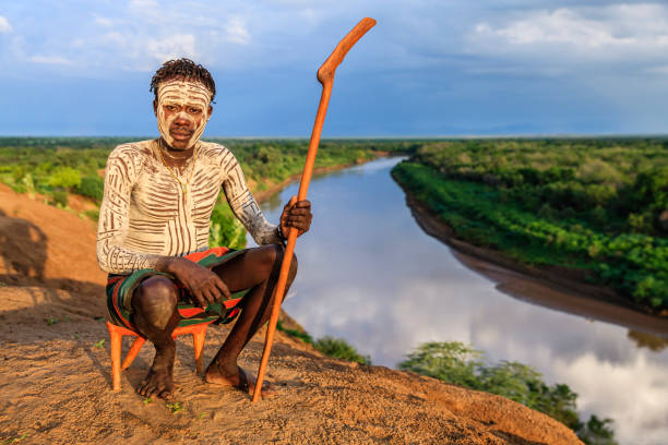Young African man from Karo tribe, East Africa stock photo
