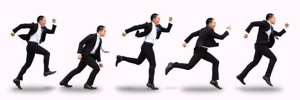young business man running and isolated on white young business man running and isolated on white escaping stock pictures, royalty-free photos & images