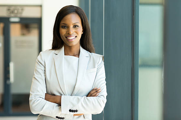 young business woman in modern office stock photo