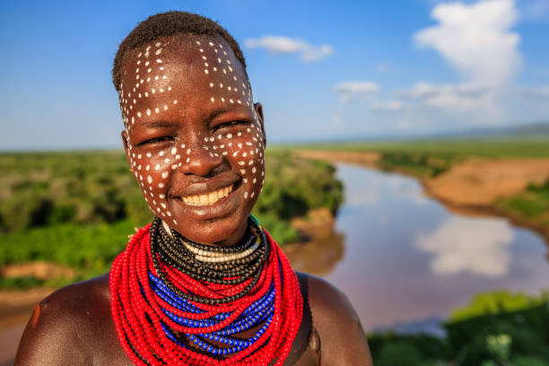 Young girl from Karo tribe, Ethiopia, Africa stock photo