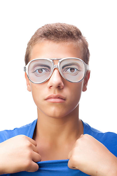 Young Italian Boy Wearing Bizarre Sunglasses stock photo