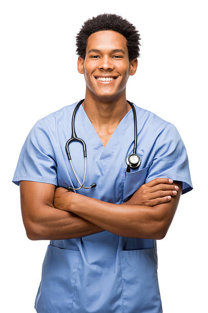 young latin surgeon with arms crossed - halvbild bildbanksfoton och bilder