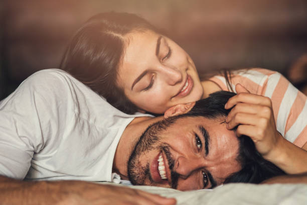 Running Fingers Through Hair And Man And Woman Stock Photos ...