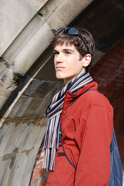 Young Man in Red Jacket stock photo