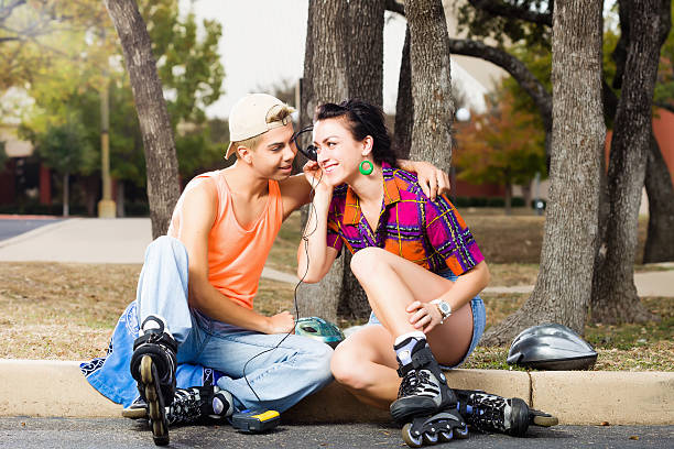 Young Roller Skating Couple stock photo