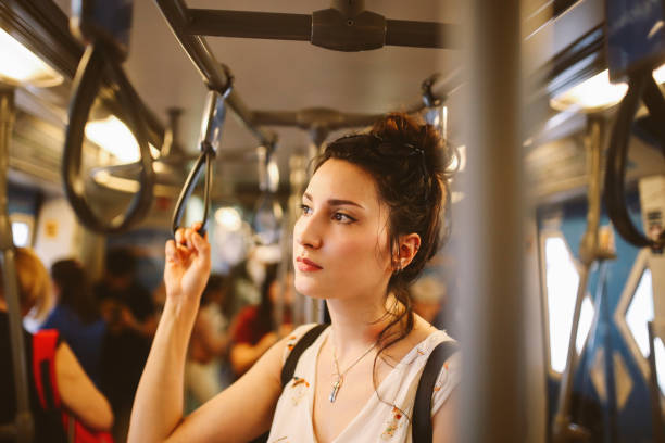 jonge toeristische vrouw moe in bangkok metro - subway snapshot stockfoto's en -beelden
