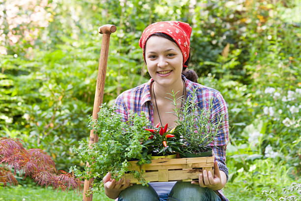 young woman in a garden stock photo