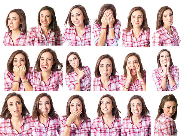 young woman in different expressions multiple options for designers attractive young woman posing in white background ugly skinny women stock pictures, royalty-free photos & images