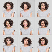 istock Young woman making nine different facial expressions 482199148