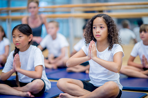 Young Woman Teaching Kids Yoga Stock Photo Download