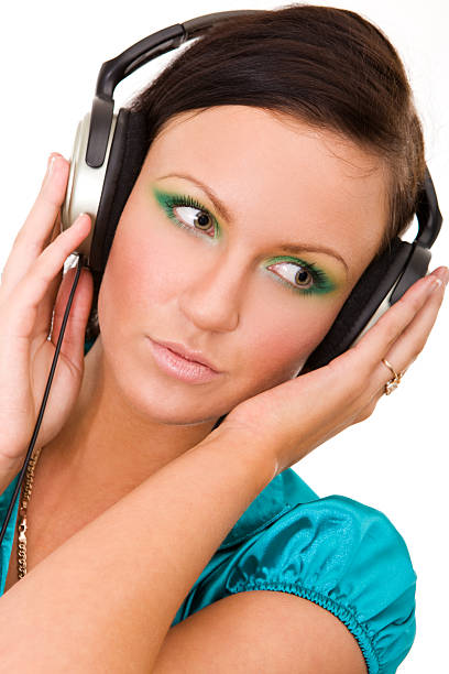 Young woman with an earphones stock photo