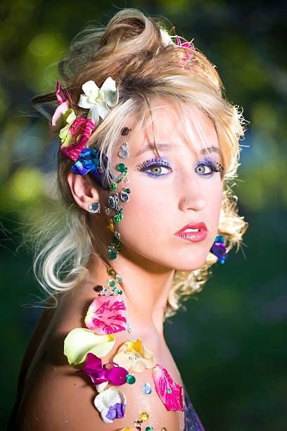 Young Woman with Flowers and Jewels stock photo