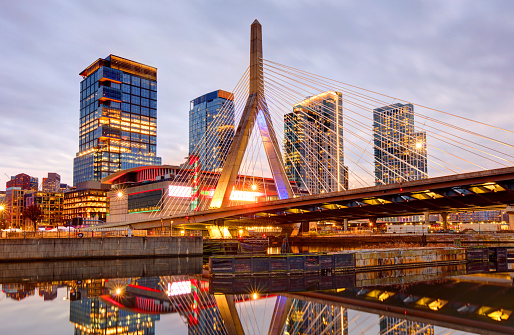 The Leonard P. Zakim Bunker Hill Memorial Bridge is a cable-stayed bridge completed in 2003 across the Charles River in Boston, Massachusetts.