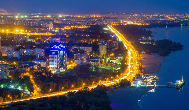 Zaporozhye from the height of 180 m View of Zaporizhzhia city from the highest crane of Ukraine zaporizhzhia stock pictures, royalty-free photos & images