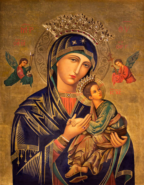 Zaragoza - The painting icon of Madonna in church Iglesia del Perpetuo Socorro by pater Jesus Faus. Zaragoza - The painting icon of Madonna in church Iglesia del Perpetuo Socorro by pater Jesus Faus. virgin mary stock pictures, royalty-free photos & images
