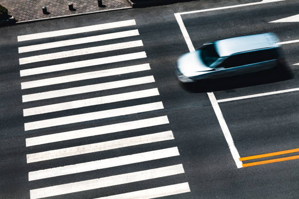 Zebra crossing by top view stock photo