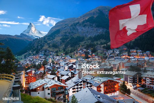 istock Zermatt village with view of Matterhorn in the Swiss Alps 486574518