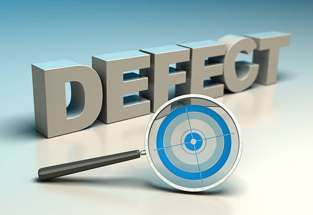 TQM - Zero Defect Word defect with magnifier and target. Concept of zero defects or tqm incomplete stock pictures, royalty-free photos & images