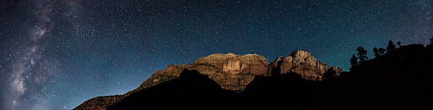 Zion in Moonlight with Milkyway stock photo