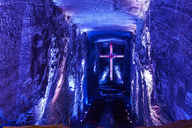 Zipaquira, Colombia: Looking Into The Barrel Vault At The New Catedral De Sal, Located In The Old Halite Mines, A Few Hundred Feet Below The Surface On The Andes Mountains stock photo