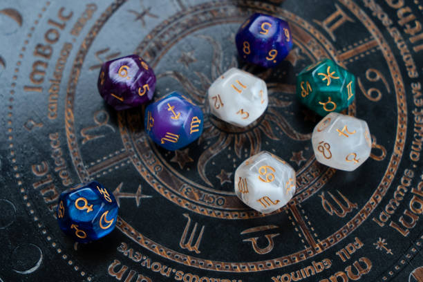 Zodiac horoscope with divination dice stock photo