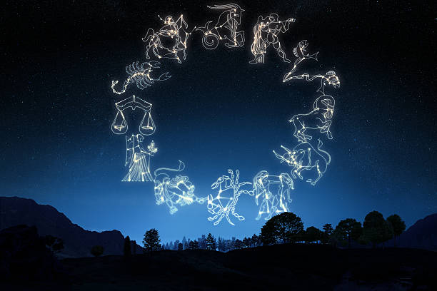segno dello zodiaco su un gradiente di sfondo di cielo - segni zodiacali foto e immagini stock