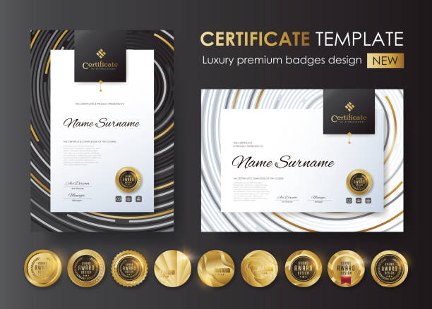 CERTIFICATE 542 certificate template with modern pattern,diploma,Vector illustration and vector Luxury premium badges design,Set of retro vintage badges and labels. award patterns stock illustrations