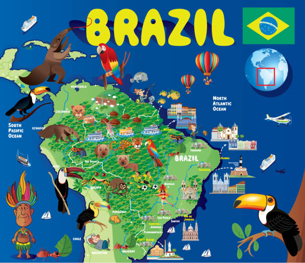 ilustrações, clipart, desenhos animados e ícones de mapa dos desenhos animados do brasil - porto alegre