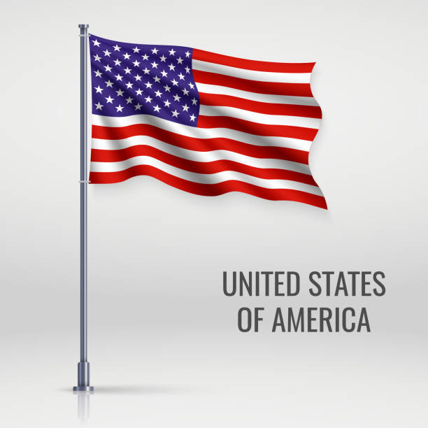 ÐÑÐ½Ð¾Ð²Ð½ÑÐµ RGB Waving flag of United States on flagpole. Template for independence day poster design pole stock illustrations